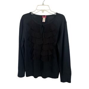 Black Ruffle Cardigan Wool Blend Dark Fairy Coquette Size Large Whimsigoth Layer